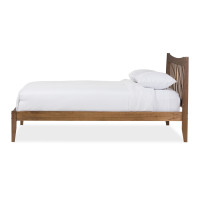 Baxton Studio SW8015-Walnut-M17-Queen Edeline Wood Curvaceous Slatted Queen Size Platform Bed